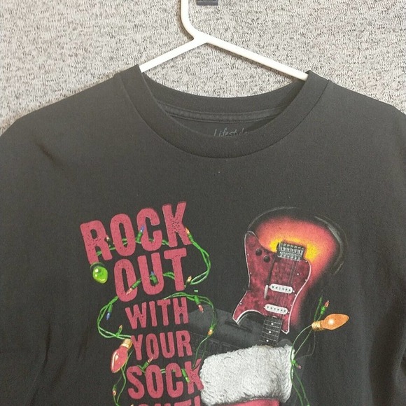Christmas Holiday Rock Out with Your Sock Out Stocking Graphic Print Shirt Faded - Picture 3 of 9